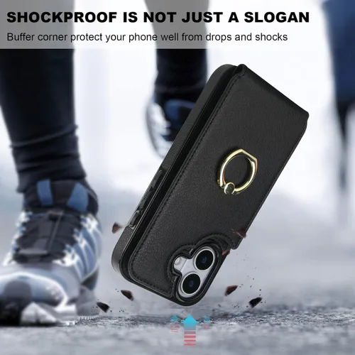 Vista 7 de Folosu Funda compatible con iPhone 17 con soporte para tarjetas, rotación de 360°, soporte de anillo de dedo con función atril, bloqueo RFID