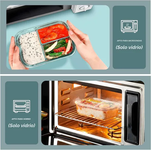 Vista 3 de KOMUEE Recipientes de vidrio para preparación de comidas, 3 compartimentos, paquete de 5 recipientes de vidrio de 36 onzas, recipientes