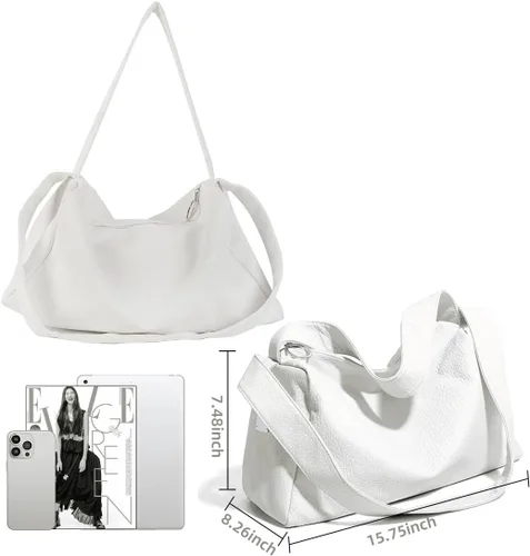 Vista 5 de Bolso de mano grande para mujer, estilo casual, con asa superior, bolso de hombro de cuero vegano, bolso bandolera para mujer