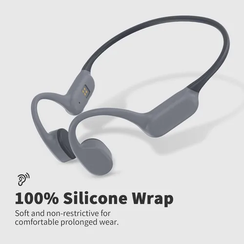 Vista 4 de Auriculares de conducción ósea, Bluetooth 5.4, auriculares inalámbricos con micrófono, auriculares deportivos IPX6 para correr (gris)