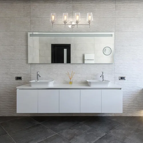 Vista 6 de Edvivi Lámpara de tocador de baño de 4 luces, níquel cepillado moderno con pantalla de vidrio transparente, lámpara de pared para espejos, cepillado