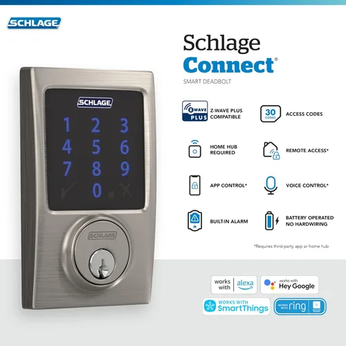 Vista 2 de Schlage Connect BE469ZP CEN 716 - Cerradura de seguridad inteligente con alarma incorporada, moldura Century en bronce envejecido