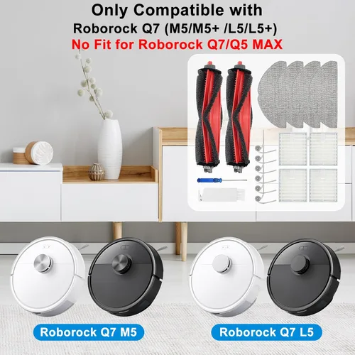 Vista 3 de Q7 M5 Piezas de repuesto para Roborock Q7 M5+, L5/L5+Series Robot Aspirador, 2 cepillos principales+4 filtro+4 almohadillas de trapeador+6 cepillos