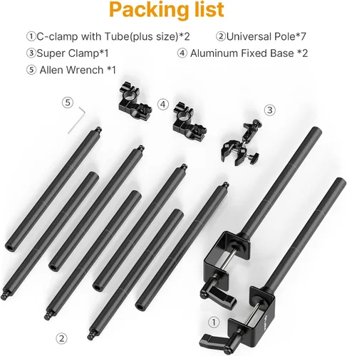 Vista 6 de JUSMO LS15 Pro Soporte de Escritorio para Cámara, Plataforma de Montaje de Cámara Aérea de Aluminio, Poste de Mesa Multidispositivo para Montar