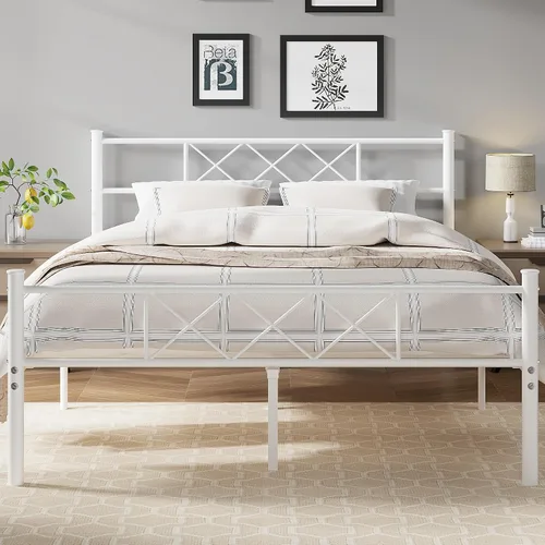 Vista 16 de VECELO Base de cama de tamaño individual con cabecero, base de cama resistente con listones de metal fuertes, no necesita somier y fácil montaje
