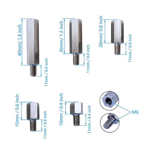 Vista 2 de 10 piezas de espaciadores de soporte hexagonal de perno de cabeza única de acero inoxidable con rosca macho a hembra de 10 mm 15 mm 20 mm 30 mm 40