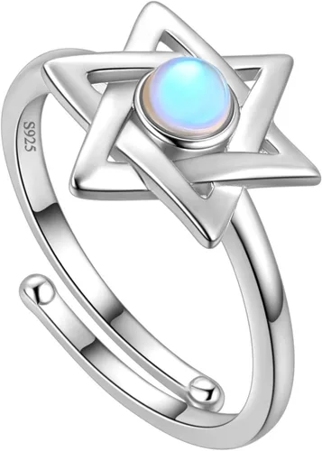 Vista 46 de Jewmon Anillo de plata de ley con estrella de David para mujer – Anillo ajustable Magen David – Amuleto Wicca – Regalos judíos