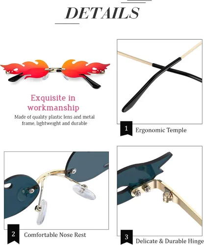 Vista 3 de 8 pares de gafas de sol con llama de fuego sin llanta gafas de sol divertidas novedosas gafas de sol para fiestas para mujeres y hombres