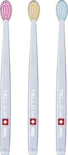 Vista 6 de TELLO 4920 Cepillo de dientes suizo suave para adultos para limpieza suave con mango ergonómico, 1 unidad