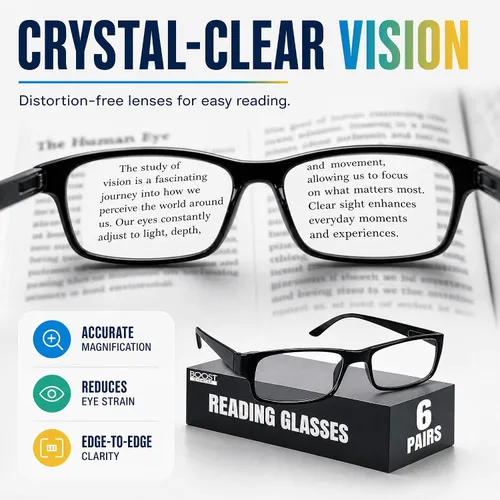 Vista 4 de Boost Eyewear Reading Glasses, Traditional Black Frames, with Spring Loaded Hinges