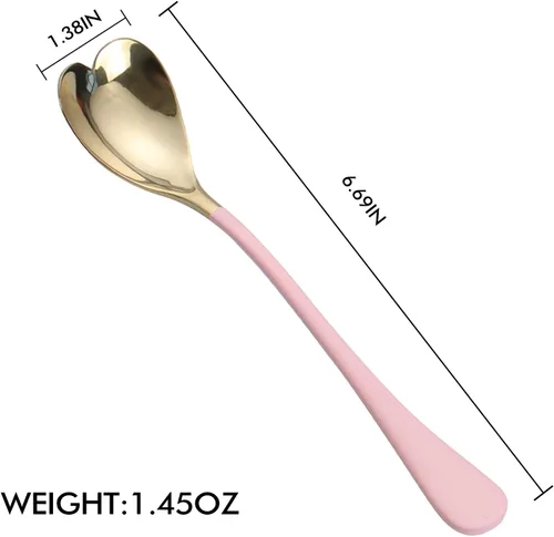 Vista 5 de 4 cucharas de postre, 6.7 pulgadas, en forma de corazón rosa, cucharas de helado de acero inoxidable 18/10