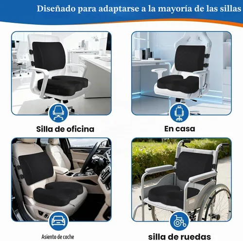 Vista 6 de TushGuard Cojín de Espalda y Asiento, Cojines de Asiento de Coche y Silla de Oficina, Almohada de Respaldo Lumbar de Espuma Viscoelástica Negro