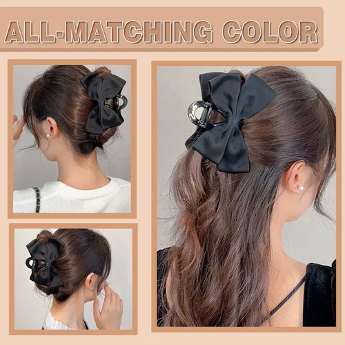 Vista 6 de Pinzas Premium para el Cabello para Mujeres: Pinzas de Garra con Lazo para Cabello Grueso y Delgado, Pinzas Grandes Antideslizantes con Lazo en Negro