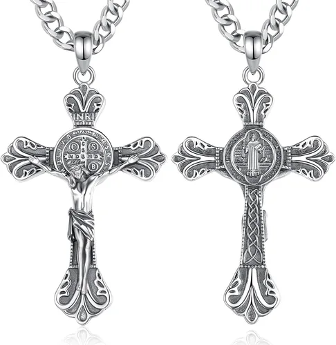 Vista 47 de Vito Collares de Santos de Plata de Ley 925 para Mujeres y Hombres, Colgante de San Miguel/Crucifijo/Caravaca/San Judas/Virgen María, Medalla