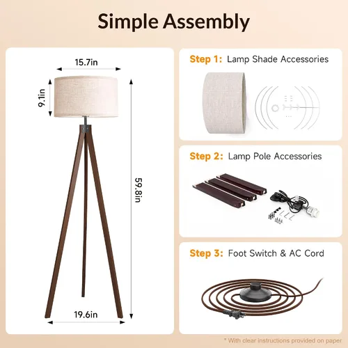 Vista 9 de LEPOWER Lámpara de pie de trípode de madera, lámpara de pie de mediados de siglo, luz de estudio de diseño moderno para sala de estar, dormitorio