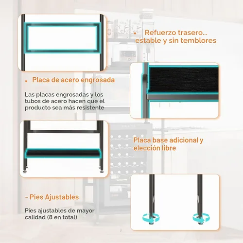 Vista 6 de COCOLUCKY - Estante de 4 niveles para mini nevera con almacenamiento, gabinete para mini nevera con almacenamiento, soporte para microondas, estante