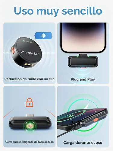 Vista 5 de BILIWAL Micrófono Lavalier inalámbrico para iPhone 15/16 y Android y PC, micrófono magnético de solapa con clip con cancelación de ruido de 2.4G