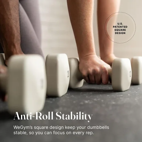 Vista 85 de WeGym SafeGrip - Mancuernas cuadradas con asas antideslizantes, pesas libres estéticas para entrenamientos en casa, diseño estable que evita rodar