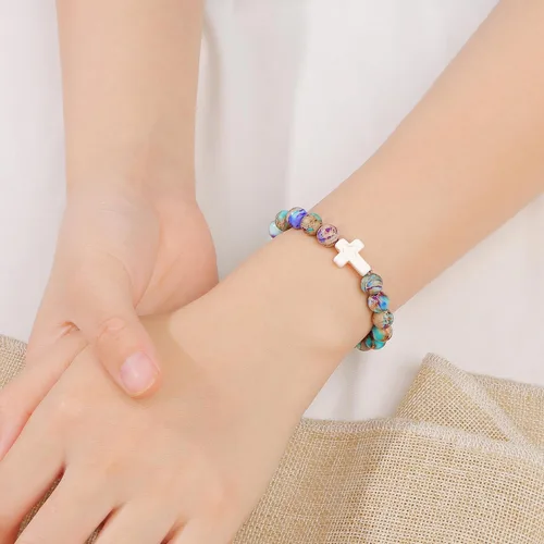 Vista 2 de JoycuFF Pulseras de cruz para mujer, joyería cristiana católica religiosa de fe religiosa de Pascua, joyería cristiana católica significativa