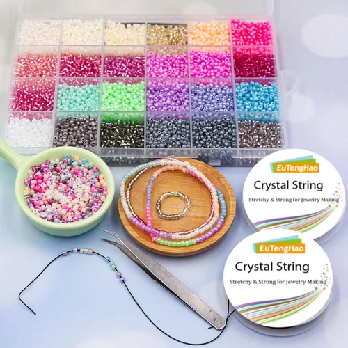 Vista 4 de EuTengHao 13246 cuentas de semillas de pony de 0.118 pulgadas (0.118 in) con dijes, pinzas para manualidades, pulseras, collares, aretes, joyería