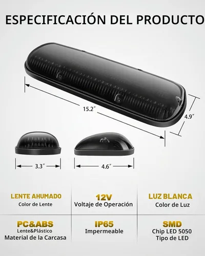 Vista 5 de Partsam 3 piezas de lente de cubierta ahumada blanca 30 LED marcador de cabina de techo + paquete de cables compatibles con Silverado/Sierra 1500