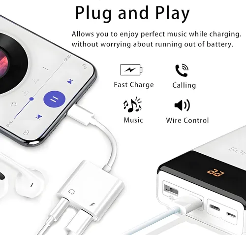 Vista 8 de [Certificado MFi de Apple] Paquete de 3 adaptadores de auriculares para iPhone, 2 en 1 Lightning a Dual Lightning Aux Dongle Cable Dongle