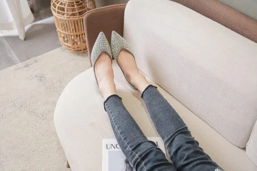 Vista 6 de Zapatos planos para mujer con punta puntiaguda con diamantes de imitación, zapatos de boda cómodos, zapatos planos de trabajo, zapatos de vestir
