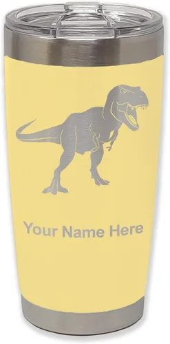 Vista 13 de LaserGram Vaso aislado al vacío de 20 onzas, dinosaurio Tiranosaurio Rex, grabado personalizado incluido (negro)