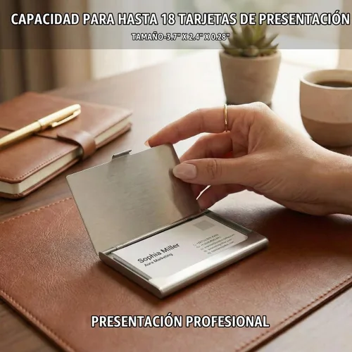 Vista 7 de SunplusTrade tarjetero para tarjetas empresariales profesionales, de acero inoxidable, diseño delgado, para hombre y mujer