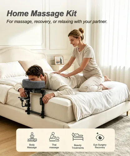 Vista 2 de Reposacabezas de masaje para cama, soporte de masaje ajustable con soporte para teléfono Soporte de cabeza de masaje para colchón, almohada de Gris