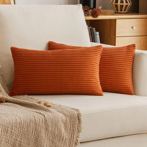 Vista 30 de EMEMA Fundas de Cojines Decorativos de Pana Suave a Rayas Cuadradas, Fundas de Almohadas de Primavera para Sofá, Dormitorio, Silla, Automóvil 16 x
