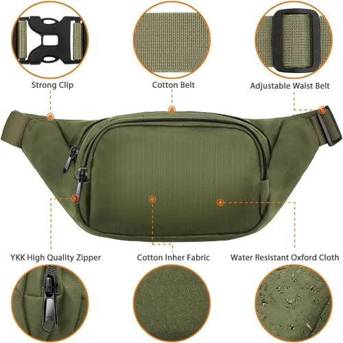 Vista 4 de Riñonera grande para mujeres y hombres – Riñonera Syican con 3 bolsillos con cremallera, regalos para disfrutar de deportes, viajes, entrenamiento