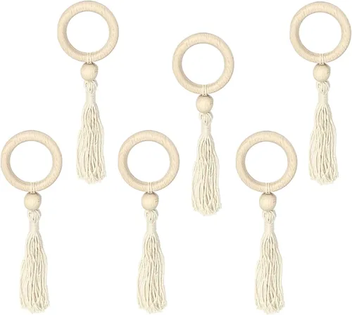 Vista 11 de Juego de 6 servilleteros con cuentas de madera Servilleteros de madera rústica para decoración de mesa Servilletero de LEBEJUA hecho a mano