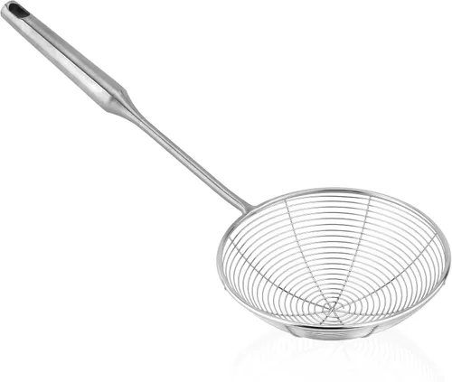 Vista 7 de Cucharón de acero inoxidable 304 para cocinar y freír, utensilios de cocina, cuchara de pasta de alambre