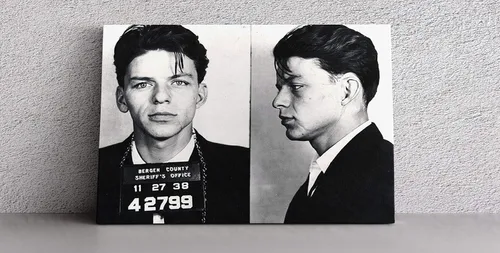 Vista 3 de MW Merwezi Frank Sinatra Poster Mugshot lienzo de pared arte decorativo para el hogar (35.8 x 24.0 in estirado en madera)