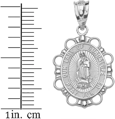 Vista 2 de Colgante ovalado de plata de ley con medalla de la María de Guadalupe