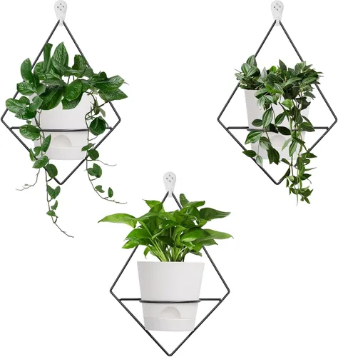 Vista 10 de Koalaime 3 juegos de macetas de pared para plantas de interior, macetas colgantes geométricas para plantas de interior, macetas de riego automático