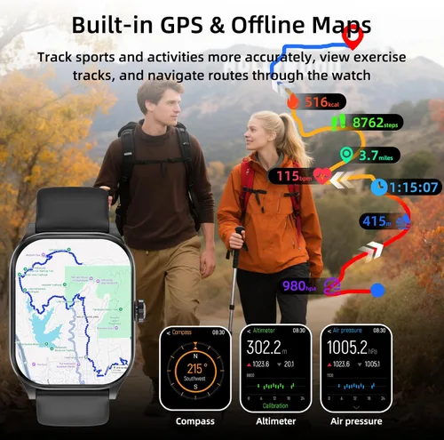 Vista 3 de Smart Watch, GPS & Free Maps, 1.96" HD Screen, AI, Bluetooth Call & Text