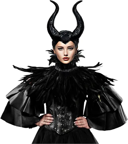 Vista 8 de L'VOW chal gótico con plumas negras y cuernos de Maleficent, disfraz de cuervo para Halloween