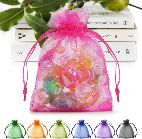 Vista 11 de ANZNKU Paquete de 50 bolsas de organza multicolor de 3 x 4 pulgadas, mini bolsas de regalo para regalos de Pascua, día de la madre, bolsa de joyería