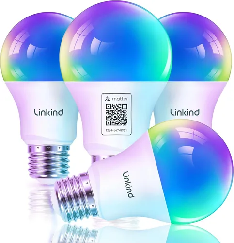 Vista 16 de Linkind Matter - Bombilla inteligente que funciona con Alexa/Apple Home/Google Home, bombillas que cambian de color, sincronización de música