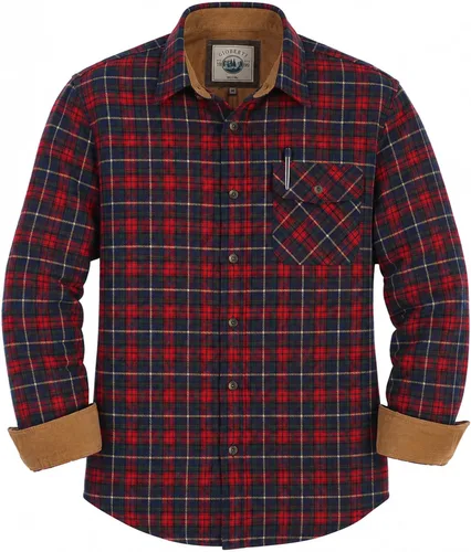 Vista 10 de Gioberti - Camisa a cuadros de franela cepillada de 100% algodón para hombre con contraste de pana Carbón vegetal