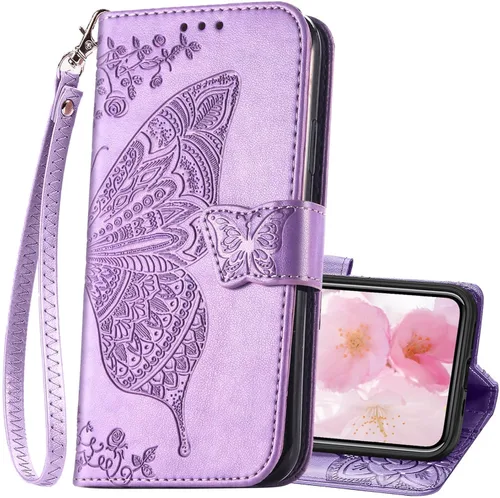 Vista 9 de Funda tipo cartera para iPhone 12 Pro/iPhone 12 para mujer, color Butterfly Emboss Flip Folio Cuero PU, soporte, ranuras para tarjetero, correa