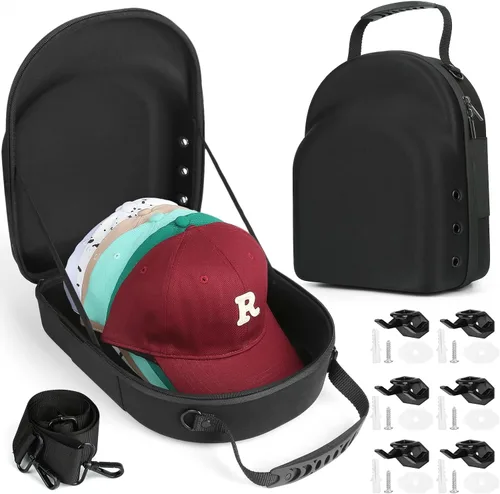 Vista 18 de GERMUN Funda rígida para gorra de béisbol, funda de viaje con correa ajustable para el hombro, funda para 12 gorras de béisbol, perfecta para viajes