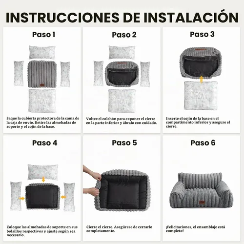 Vista 7 de Sofá de gato para mascotas, bonita cama para gatos de interior Gris claro