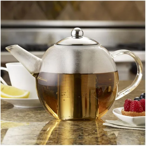 Vista 4 de BonJour Tetera de vidrio de té con infusor de acero inoxidable, 23.7 onzas, transparente