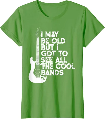 Vista 53 de Camiseta con texto en inglés "I May Be Old But I Got to See All The Cool Bands" Negro