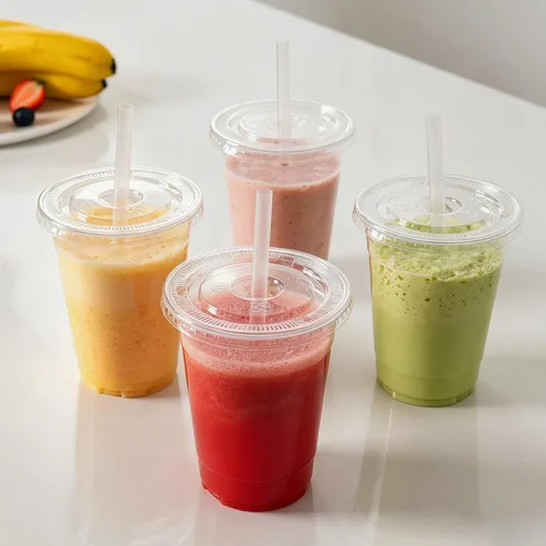 Vista 7 de Paquete de 100 vasos de plástico transparente de 16 onzas con tapas y pajitas, tazas desechables para café helado para llevar, vasos resistentes
