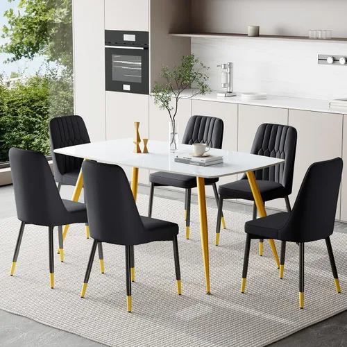Vista 45 de Juego de 4 mesas de comedor negras para mesa de comedor de 4,50 pulgadas para 4, sillas de cocina de piedra sinterizada, fácil de montar, adecuado