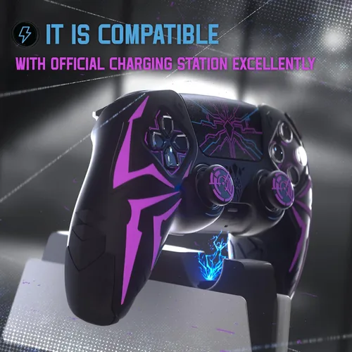 Vista 5 de PlayVital Design for ps5 Controller Silicone Case with 2 Thumb Grips and 6 Sticker, Cyber Spider Design, Anti-Slip Shockproof Controller Cover Skin